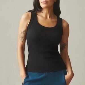 American Giant Black Ribbed Tank Top Size L Cotton Spandex Made in USA